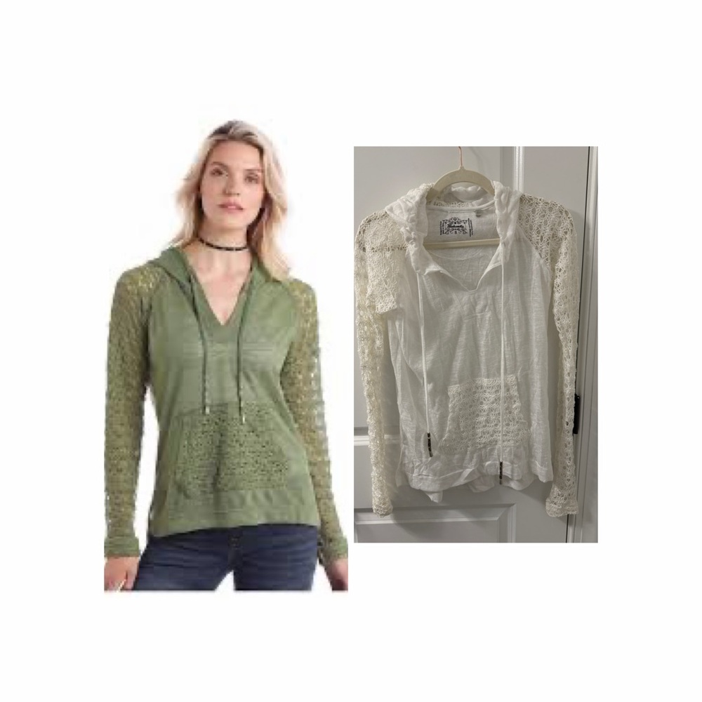 Panhandle White Hoodie with Lace Trim Size small